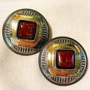Tabra ~ Natural Agate Shield Earrings~Signed